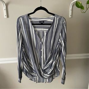 Blue Striped Twist Button Down Blouse